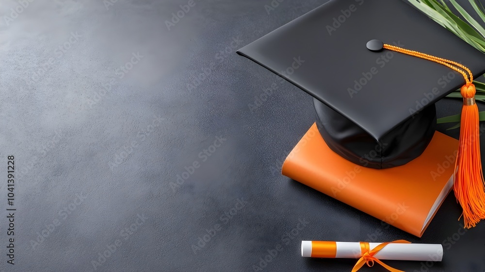 Aufkleber minimalist and modern graduation cap design with flat lay composition and empty space on the left si