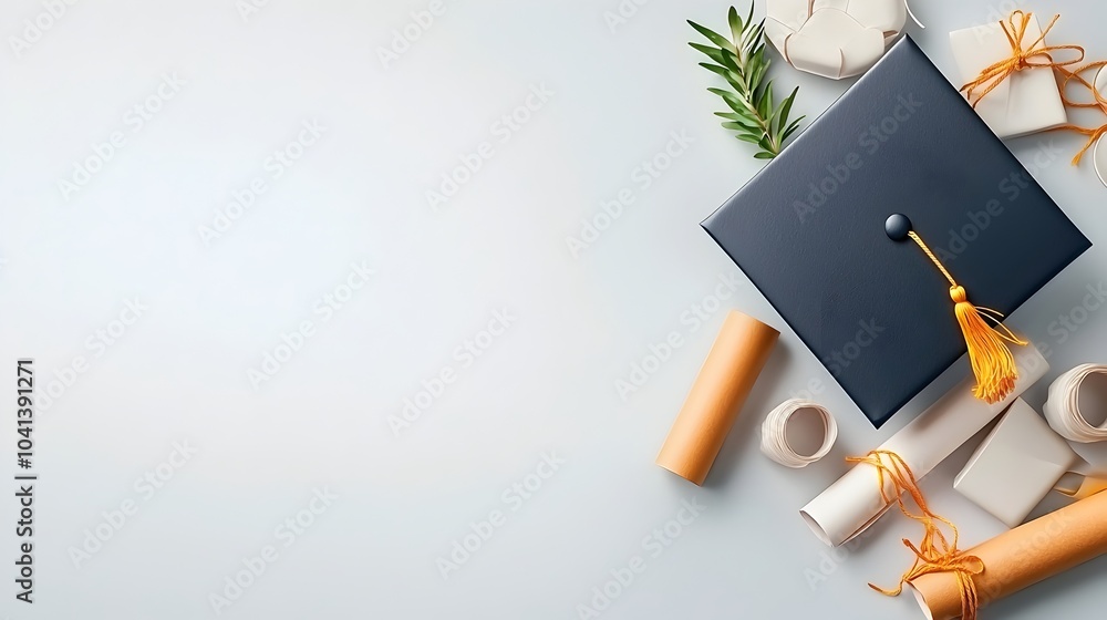 Poster sleek and minimalist modern design graduation cap with empty copyspace on the left side for text ove