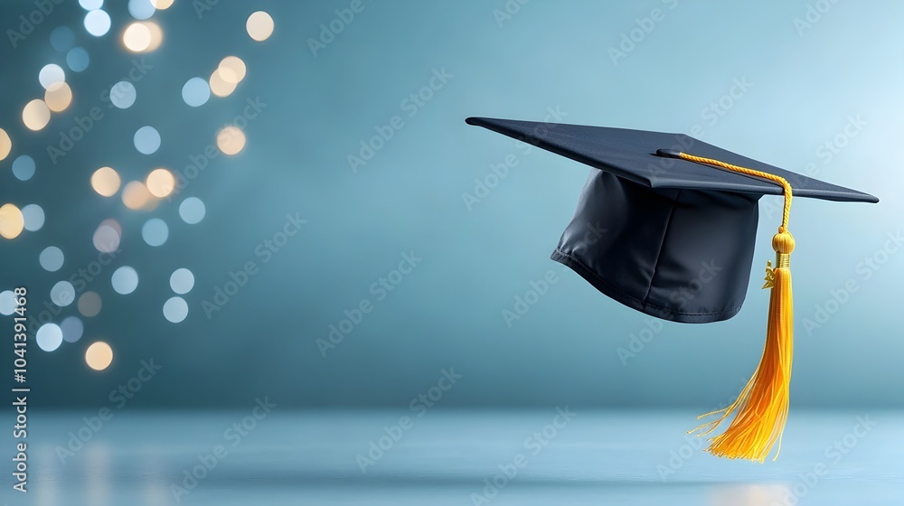 Poster a single graduation cap levitating against a clean minimalist background with ample copyspace this i