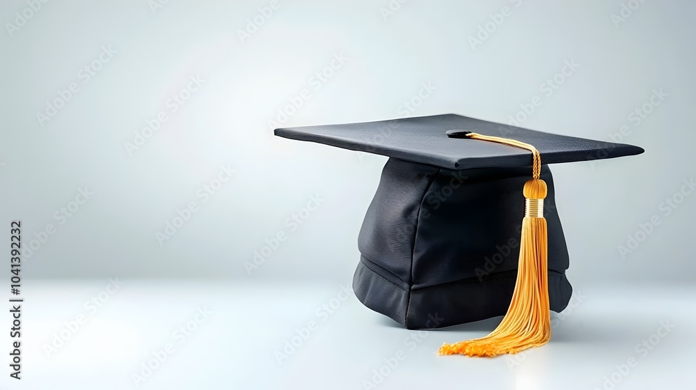 Poster minimalist and sleek graduation cap design with generous empty space on the left side symbolizing ac