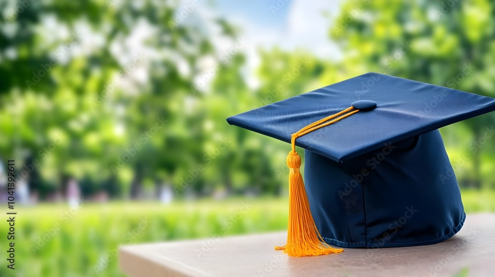 Aufkleber close up view of a graduation cap or mortarboard with empty blank area on right side ideal for addin