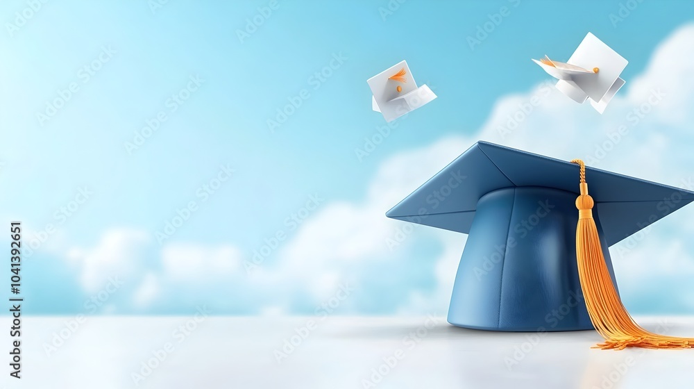 Poster a graduation cap with a swaying tassel and empty space to the left symbolizing academic achievement 
