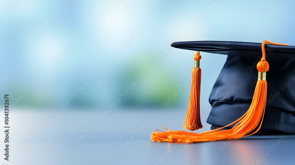 Poster graduation cap with a tassel gently swaying against an empty minimalist background symbolizing the m