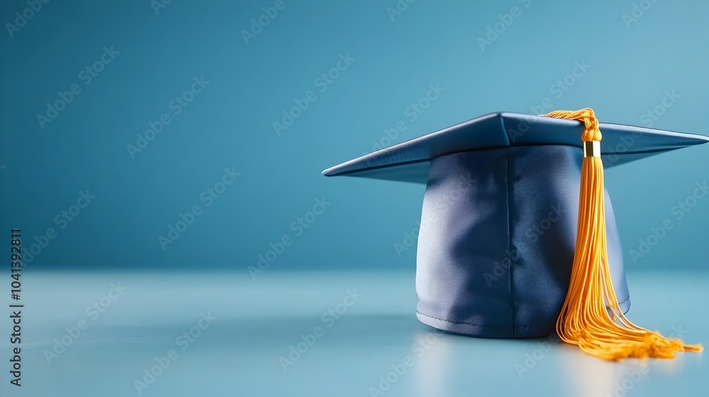 Poster graduation cap floating effortlessly in an expansive empty space representing the completion of an a