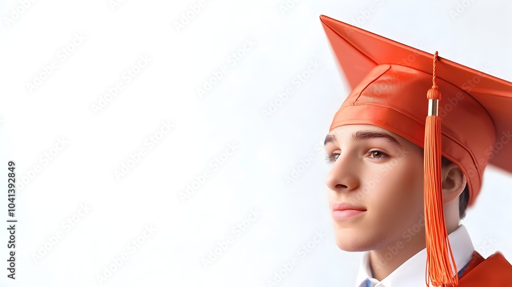 Aufkleber closeup of a tilted graduation cap against a plain white background leaving ample empty space for te