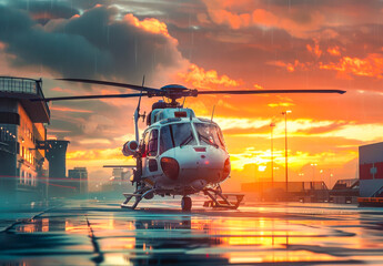 Helicopter Sunset Landing 