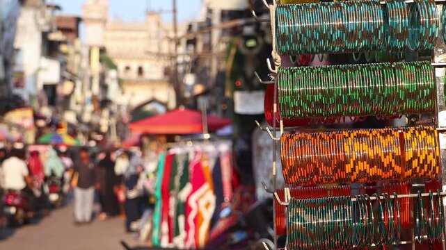 Goods at the street market shop near Charminar, Hyderabad, India.