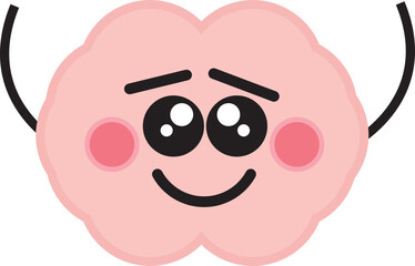 Happy Brain Cute 2D Character or Illustration | Useful for describing mental health, state of mind, emotions, feelings, |