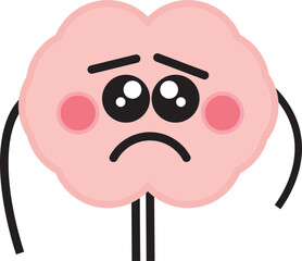 Sad Brain Cute 2D Character or Illustration | Useful for describing mental health, state of mind, emotions, feelings, |