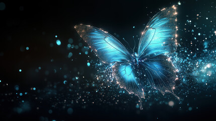 stunning blue butterfly with sparkling effects against dark backdrop