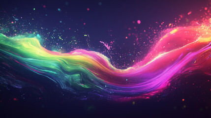 Fototapeta premium Vibrant glowing trails of color swirl gracefully against dark background, creating mesmerizing