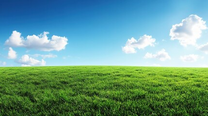 Lush Green Grass Field Under Clear Blue Sky