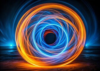 Fototapeta premium Captivating Long Exposure Photography of a Blue and Orange Light Circle, Ethereal Glow, Night Scene, Abstract Art, Colorful Illumination, Dynamic Energy, Artistic Expression