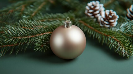 christmas bauble resting on pine tree branches