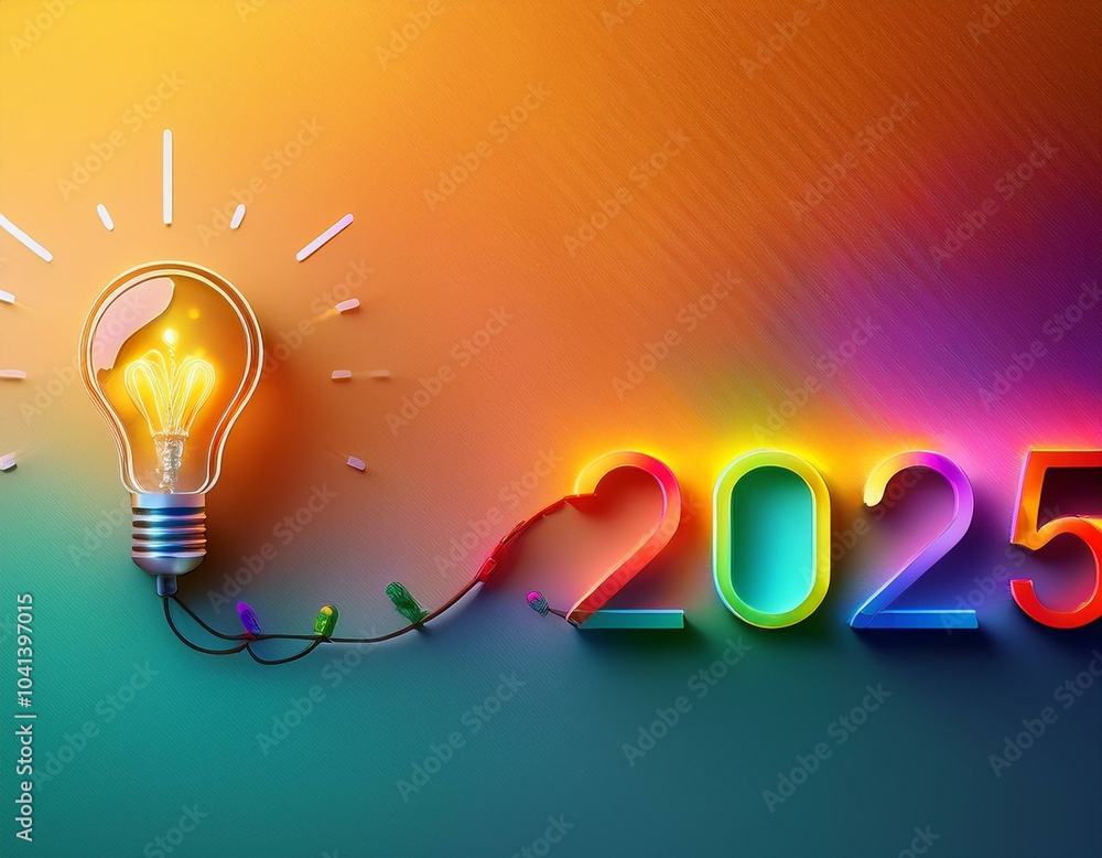 Wall mural 2025 creativity inspiration concepts with lightbulb on colorful and background. business solution, w