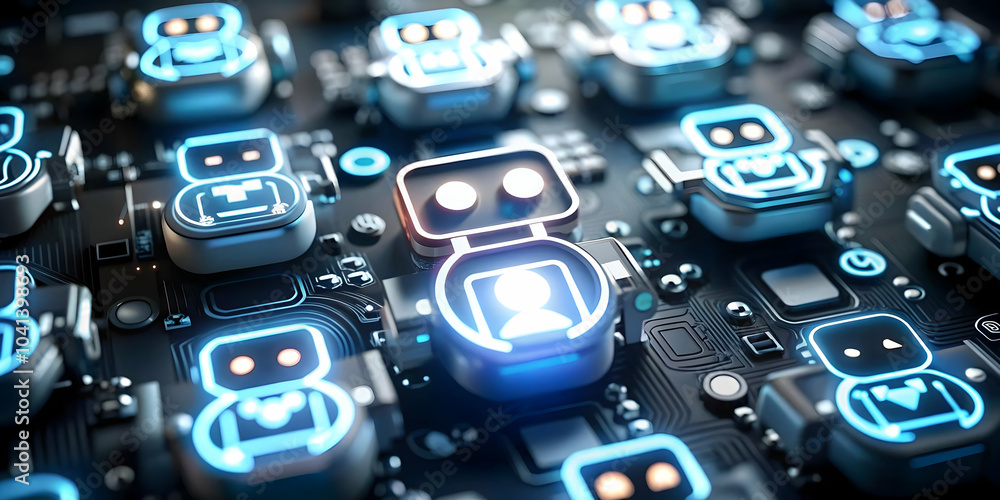 Poster ai chatbot icons on plain background for digital customer support | creative arrangement with copy s