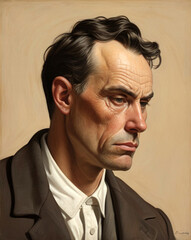 Obraz premium Portrait of a man deep in thought, with furrowed brows, contemplative gaze