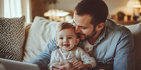 Dad working from home, telecommuting, background