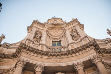 the facade of basilica In Catania, In Sicily, southern Italy