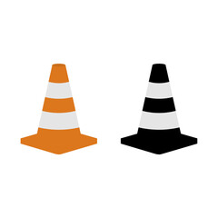 Orange and black traffic cone. road divider icon. Vector Illustration.