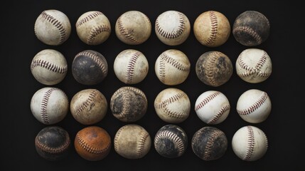 collection of old and worn baseballs