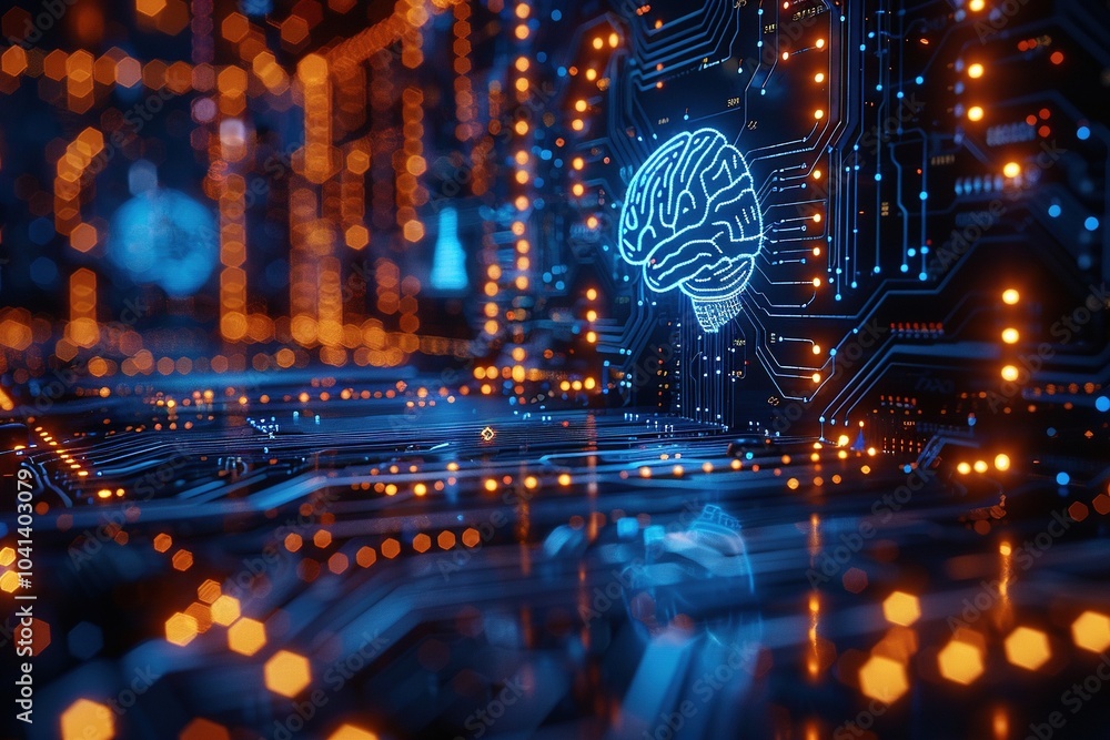 Aufkleber a digital representation of a brain on a circuit board, symbolizing technology and intelligence.