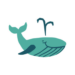 Cute whale icon. Vector flat hand drawn illustration in cartoon style