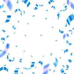 Abstract celebration party background design with confetti and blue ribbons, blue confetti isolated for Anniversary, Birthday party, Christmas, Carnival festivity, Holiday party banner, confetti