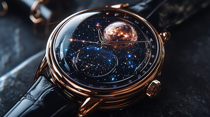 Fototapeta premium Luxury watch with cosmic design a celestial masterpiece elevating timekeeping to astronomical heights