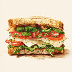 sandwich with ham and vegetables