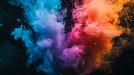 Fototapeta premium Vibrant colorful smoke explosion creating a stunning visual effect against a dark background for creative projects