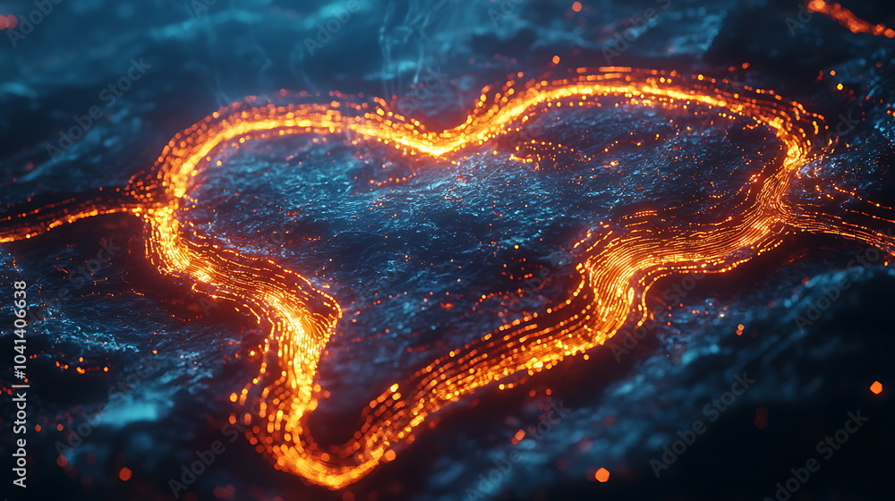 Aufkleber glowing heart shape illuminated in vibrant orange light against a dark background creating a mystica
