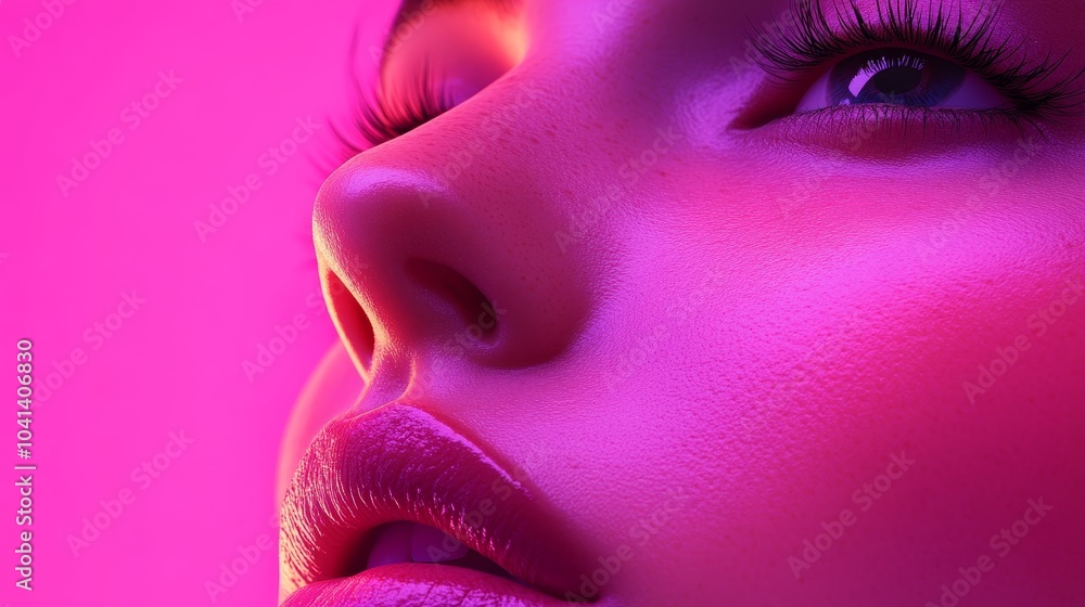 Wall mural A woman with pink lips and a pink background