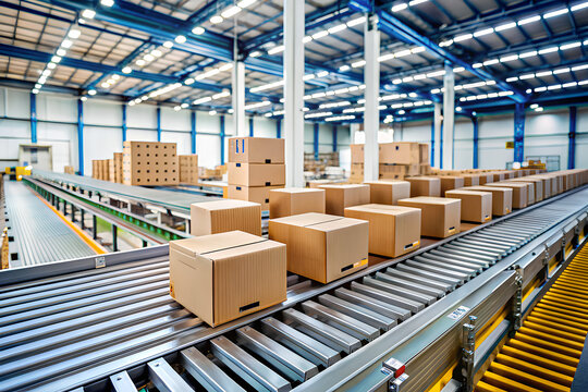 Boxes being scanned and sorted on conveyor belt