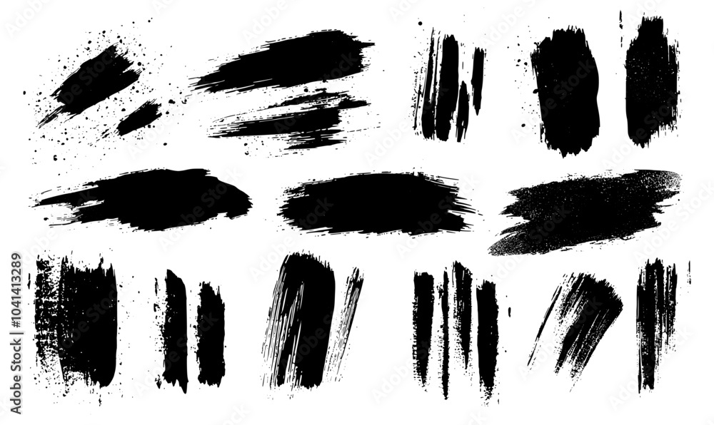 Poster an eclectic set of modern brush strokes. painted rectangles. grungy long text boxes or textured back