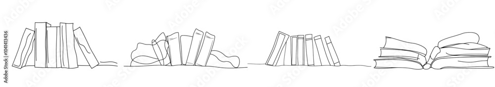 Aufkleber isolated modern object - stack of books - drawn in one line