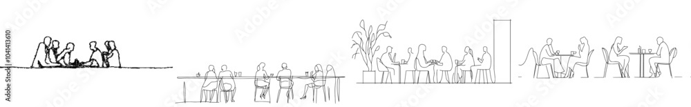 Aufkleber a continuous line drawing depicts a meeting between members of a work team