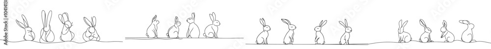 Aufkleber The Easter Bunny set is in a simple one line style and has an icon of a rabbit. This is a modern minimalistic design in black and white.