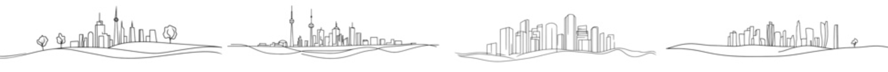 Obraz premium A continuous drawing of a modern cityscape with one line