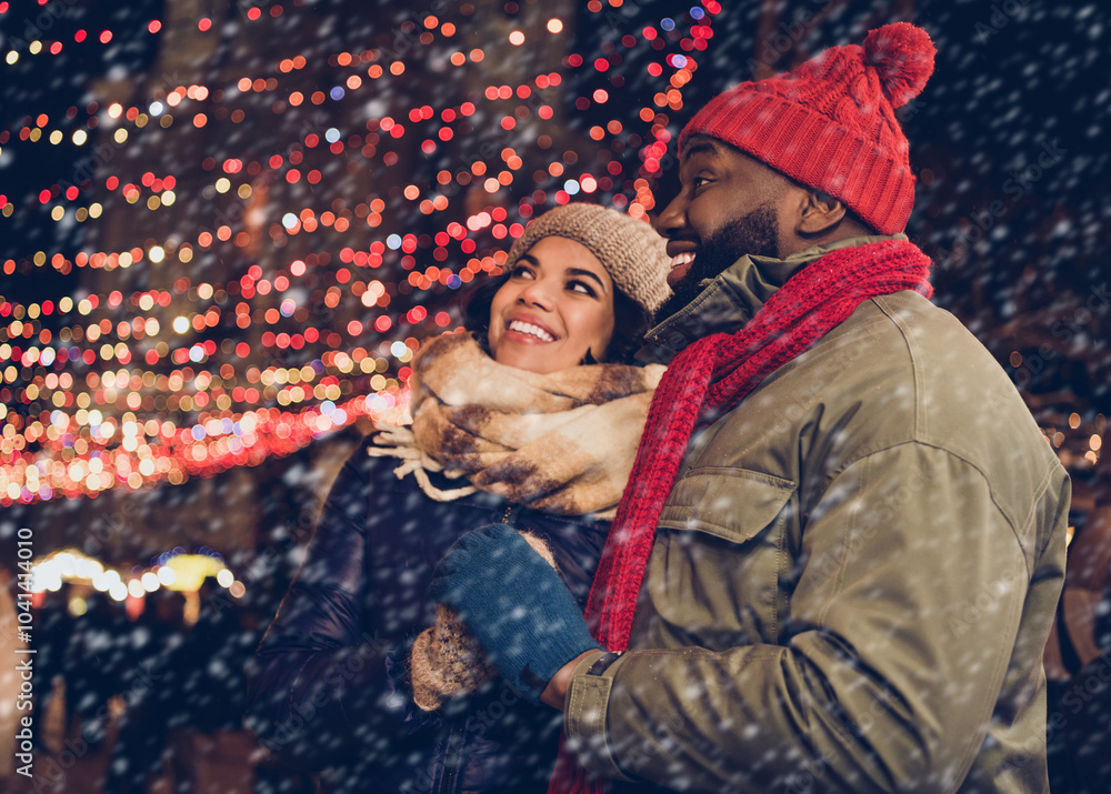 Wall mural portrait of attractive cheerful people friends friendship wearing warm outfit visiting fair romance 