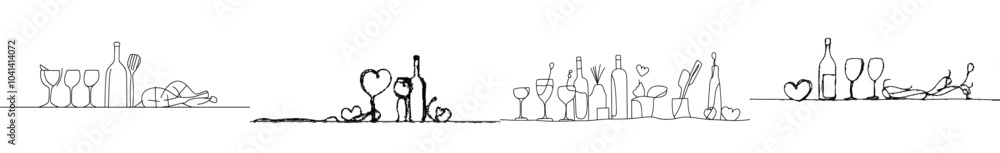 Aufkleber The seamless cooking pattern with utensils and blank space for text. This illustration uses a continuous drawing style.