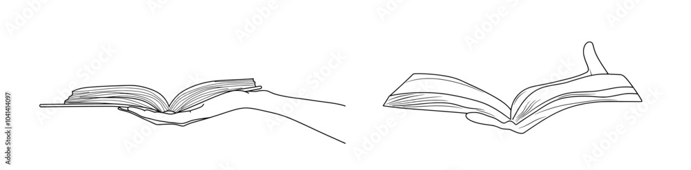 Poster an illustration of a book with a single line drawn continuous over a white background.