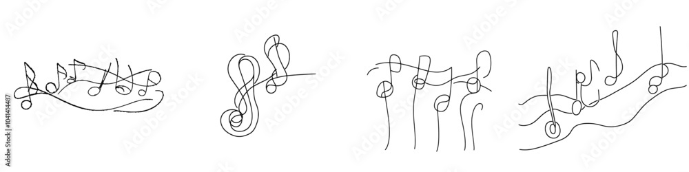 Poster continually continuous one-line treble clef and notes, alternating between a and la. modern illustra