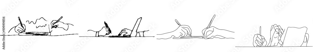 Poster the image shows a hand typing on a laptop keyboard and signing a contract agreement paper at the sam