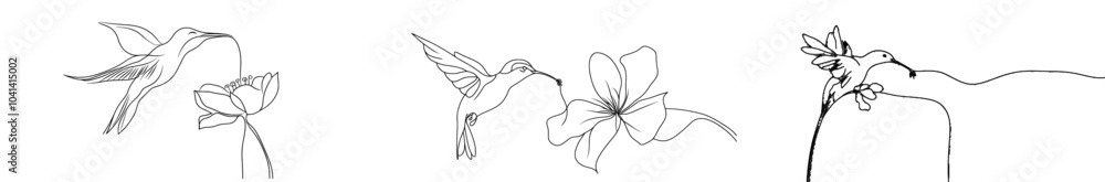 Aufkleber a continuous one line drawing of a humming bird on flowers isolated on a white background. an avian 