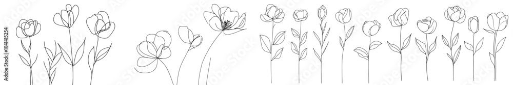Aufkleber this hand drawn set of flowers and leaves has a single continuous line. use these elements in t-shir