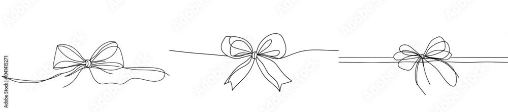 Poster linear design with decorative bow tied in black. festive bow-knot minimalist isolated on white backg