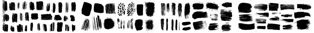 Poster an artistic brushstroke design element set with sponge stamps, dry brush marks, splatters of sprite,