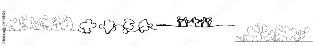 Aufkleber one line continuous sketch of a puzzle on white background. one line abstract business concept. mini