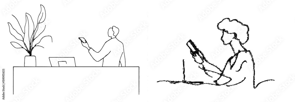 Poster An isolated logo made from a continuous drawing line isolated in a minimal style. This diagram illustrates the interface between a programmer and a virtual screen.